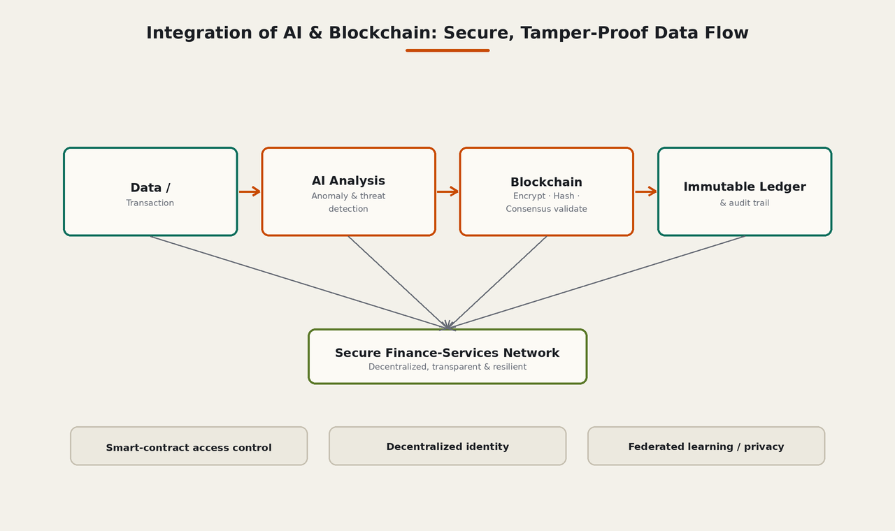 Integration of AI and blockchain for a secure, tamper-proof data flow